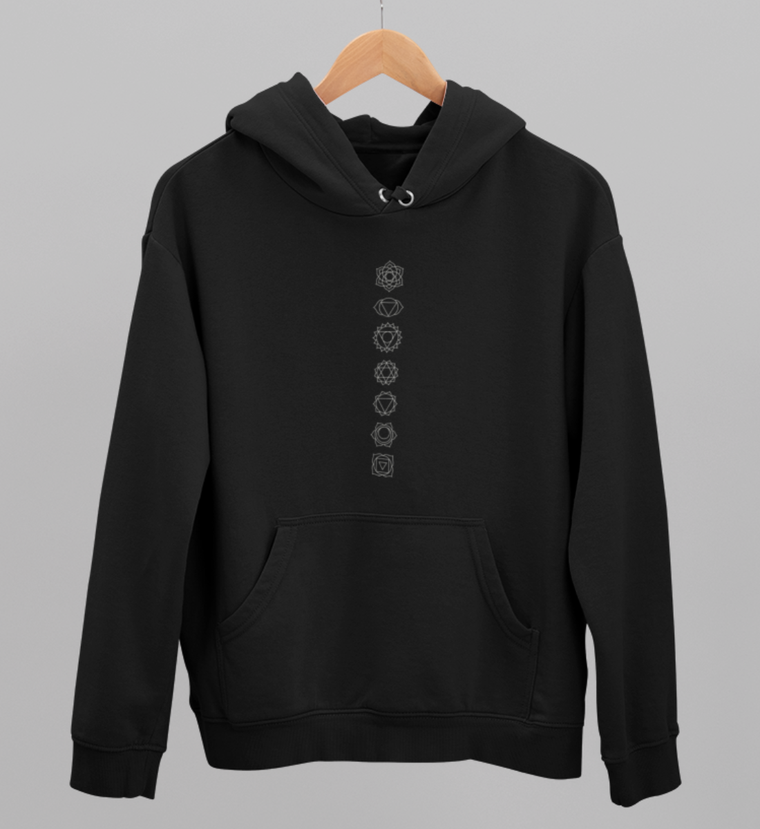 chakren l bio hoodie schwarz l hoodie bio-baumwolle l nachhaltige yoga kleidung l umweltfreundliche und natürliche materialien