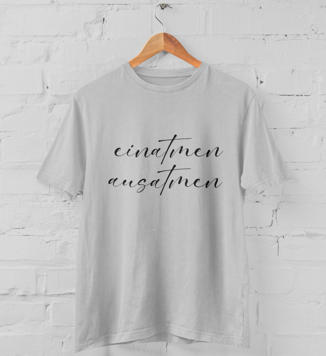 einatmen ausatmen l bio t-shirt hellgrau l ausgefallene yoga kleidung l natürliche und ökologische materialien aus nachhaltiger produktion l yoga online shop