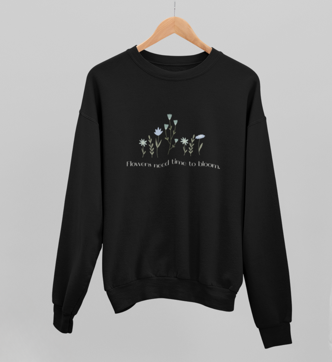 flowers l yoga sweatshirt schwarz l pullover bio-baumwolle l yoga kleidung l natürliche und ökologische materialien l yoga shop online