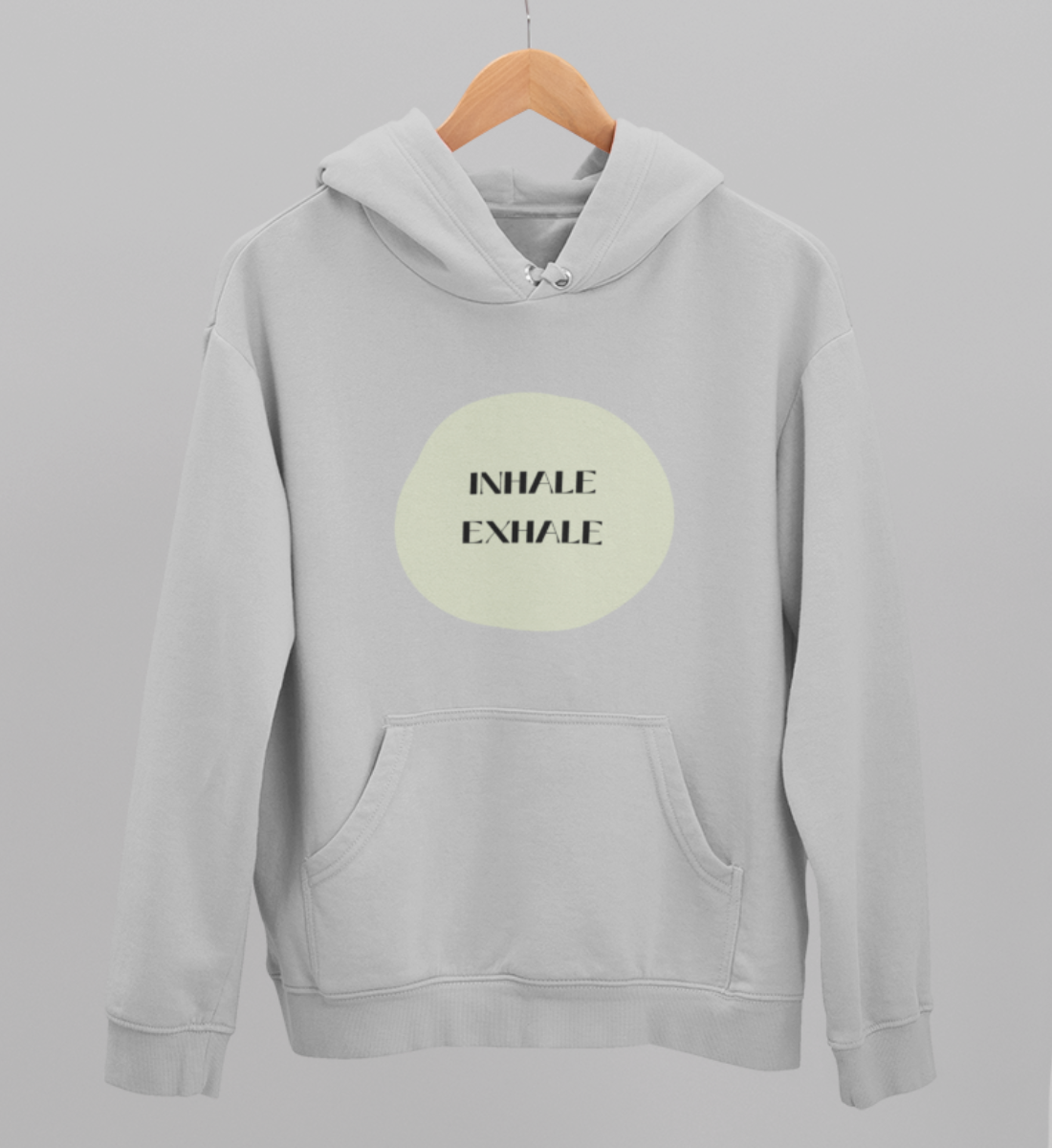 inhale exhale l hoodie bio-baumwolle hellgrau l yoga pullover l yoga klamotten l vegane kleidung aus naturtextilien