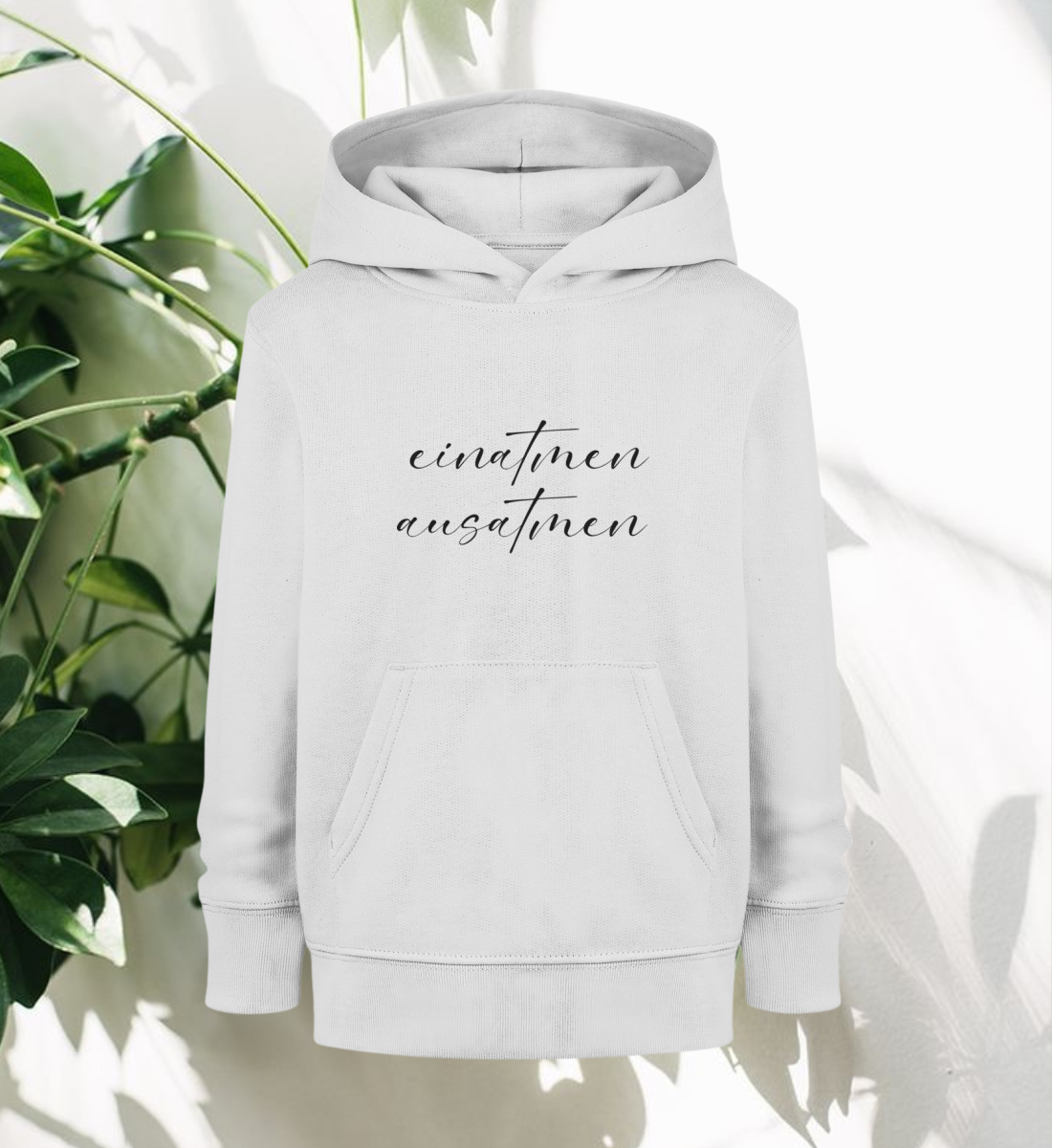 einatmen - ausatmen l nachhaltiger kinder hoodie hellgrau l yoga hoodie l yoga klamotten kinder l umweltfreundlich und nachhaltig leben