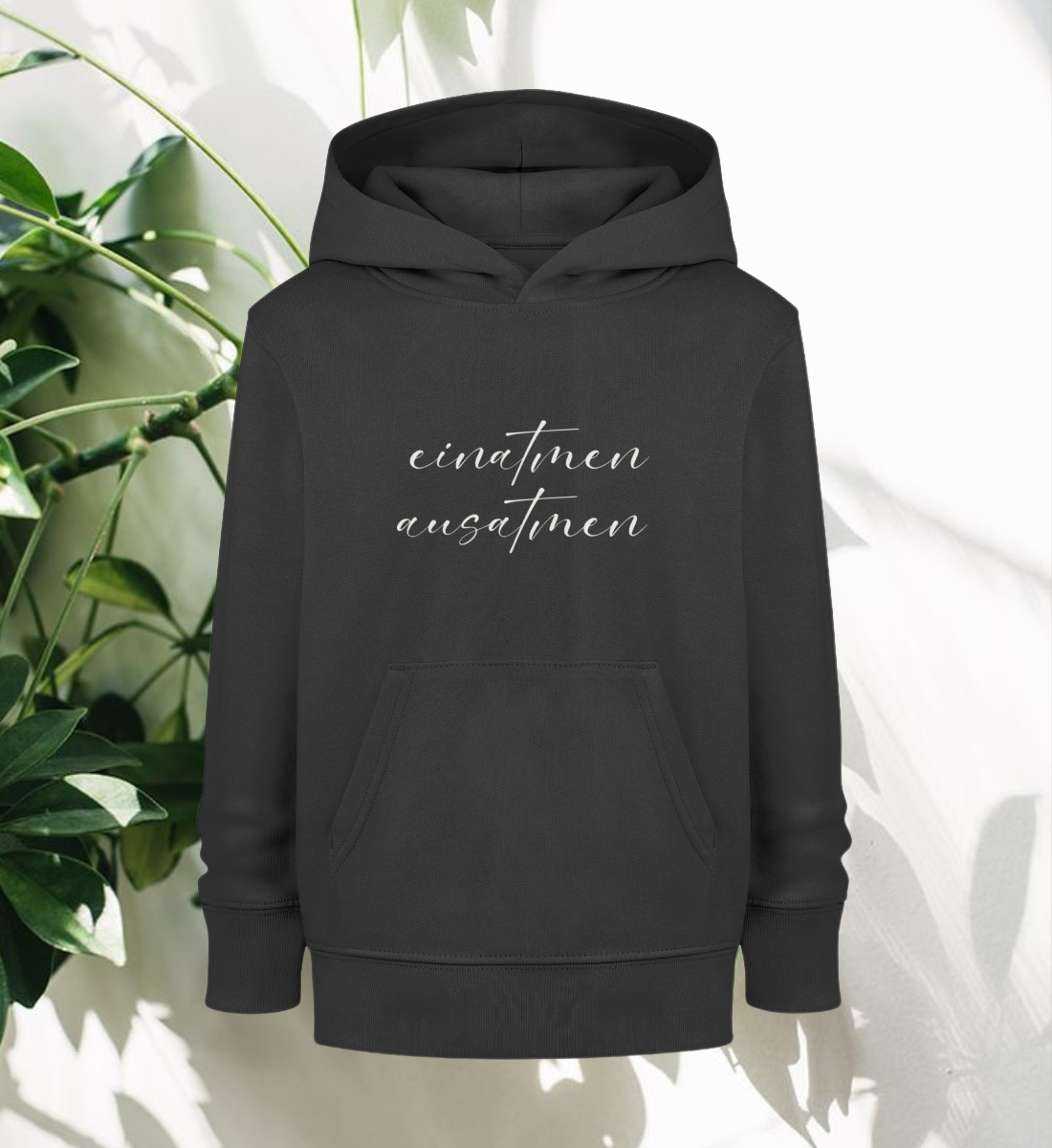 einatmen - ausatmen l nachhaltiger kinder hoodie schwarz l yoga hoodie l yoga klamotten kinder l umweltfreundlich und nachhaltig leben