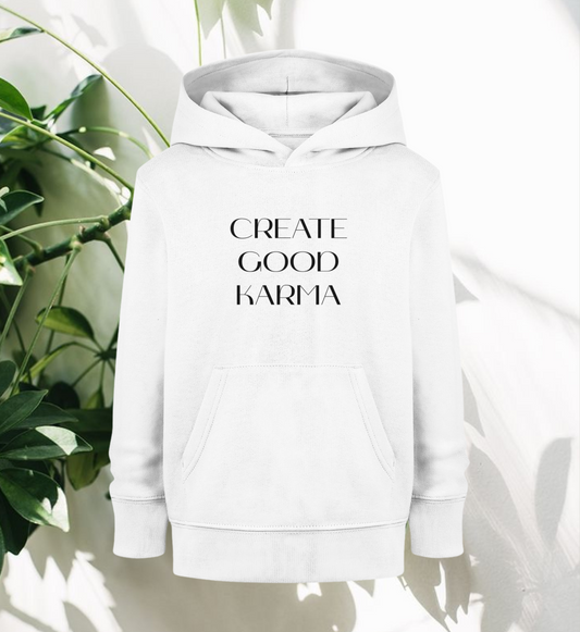 create good karma l yoga hoodie kinder weiß l pullover bio-baumwolle l yoga outfit l faire mode aus nachhaltiger produktion