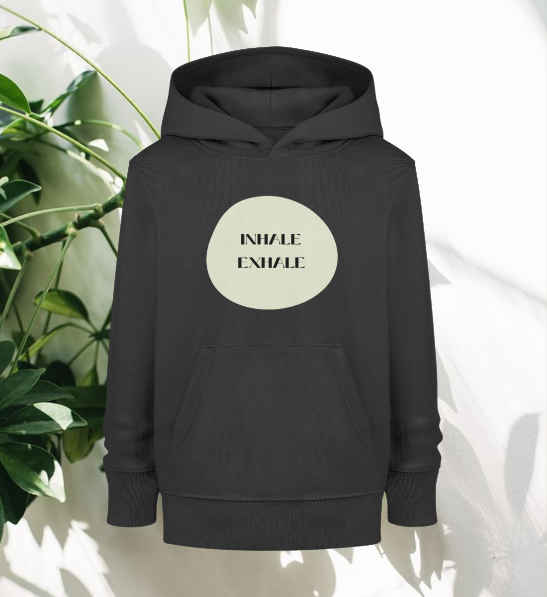 inhale exhale l kinder hoodie bio-baumwolle schwarz l yoga pullover l yoga klamotten l vegane kleidung aus naturtextilien