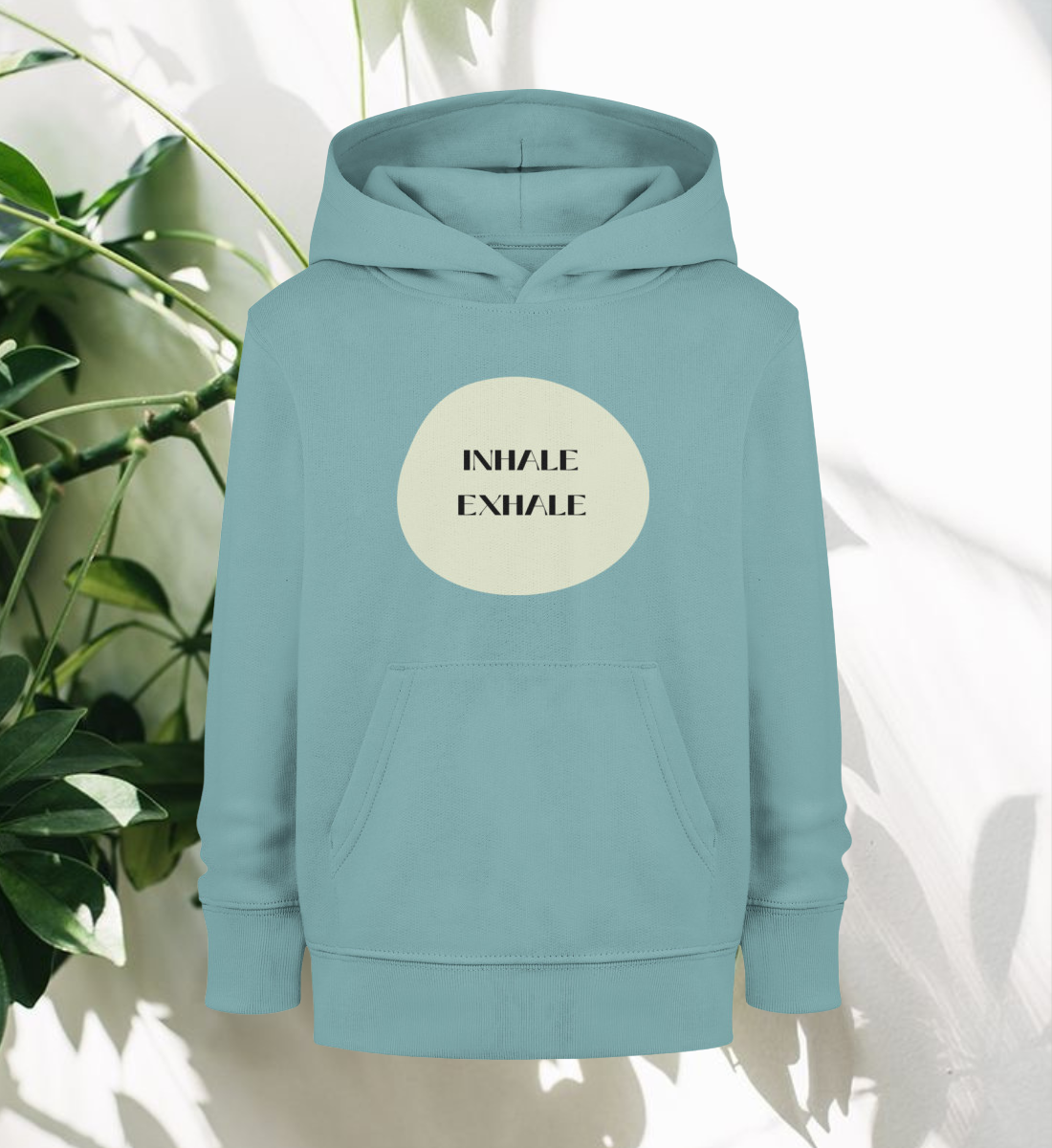 inhale exhale l kinder hoodie bio-baumwolle türkis l yoga pullover l yoga klamotten l vegane kleidung aus naturtextilien