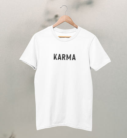 karma l t-shirt kinder bio-baumwolle weiß l yoga mode kinder l bio yoga kleidung l ökologische mode l ethischer konsum dank natürlichen materialien