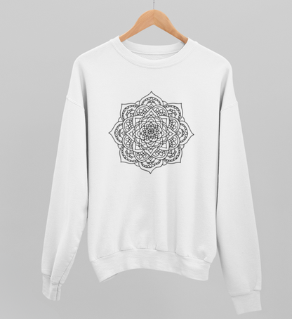 mandala l yoga pullover weiß l pullover aus bio-baumwolle l schöne yoga kleidung l nachhaltig und fair l yoga mode online shoppen