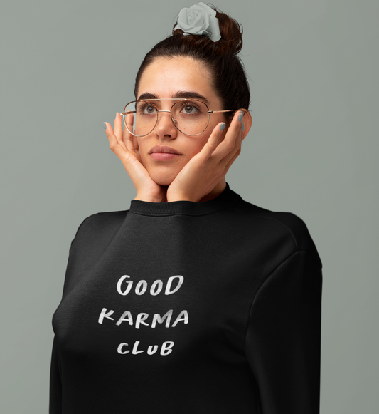 good karma club l nachhaltiger pullover schwarz l yoga bekleidung l fair fashion online shop l umweltfreundlich und bewusst leben