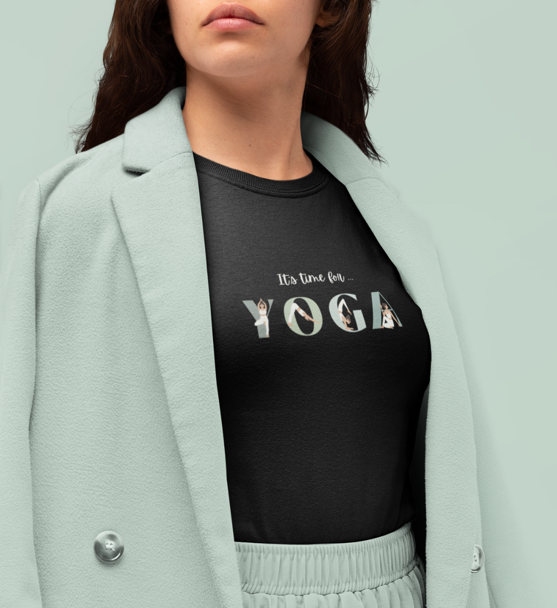 it's time for yoga l nachhaltiges t-shirt schwarz l yoga kleidung bio-baumwolle l nachhaltig einkaufen dank veganer mode