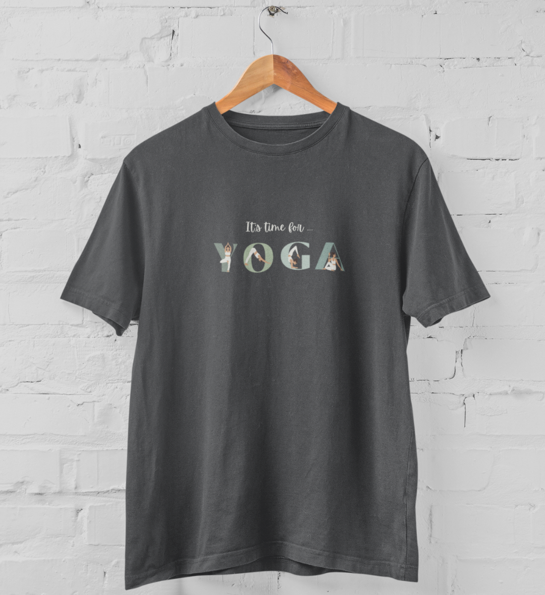 it's time for yoga l nachhaltiges t-shirt anthrazit l yoga kleidung bio-baumwolle l nachhaltig einkaufen dank veganer mode