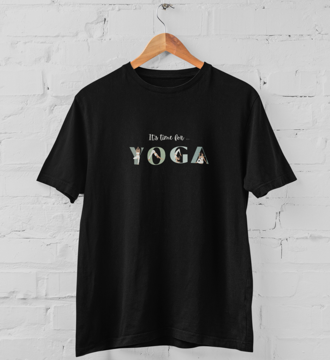 it's time for yoga l nachhaltiges t-shirt schwarz l yoga kleidung bio-baumwolle l nachhaltig einkaufen dank veganer mode